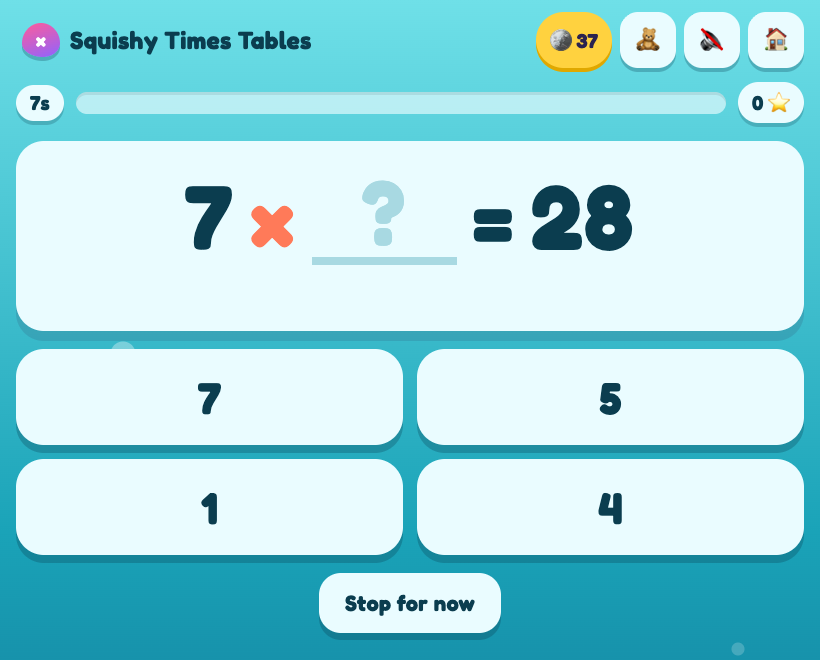 A Deep Dive question on an ocean background: 7 times blank equals 56, with four answer choices.